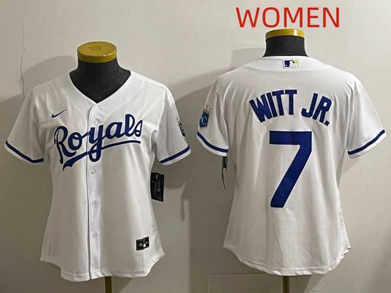 Women 2025 Kansas City Royals #7 Witt jr White Game Nike MLB Jersey style 1->youth mlb jersey->Youth Jersey